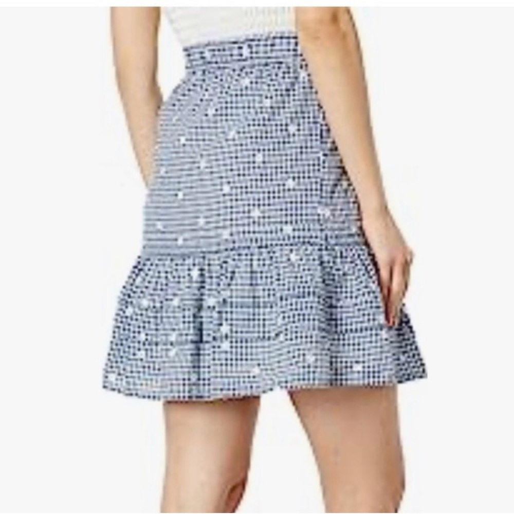 Madewell Navy Blue‎ Embroidered Tiered Pull-On Mini Skirt in Gingham Check new - Picture 2 of 11